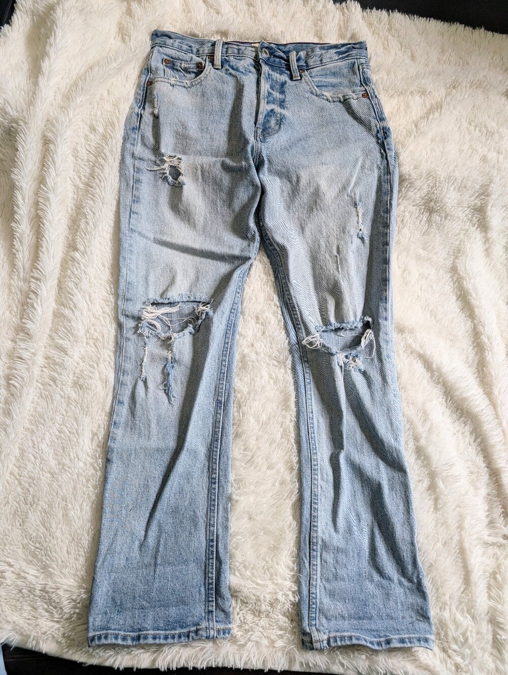Gap X Cone Denim Light Wash Straight Leg Destroyed Button Fly Jeans Size 27